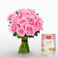 15 pcs pink roses 1kg rasgulla